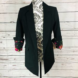 Nanette Lepore Floral Trim/Interior Gypsy Rose Very Black Blazer Jacket 0